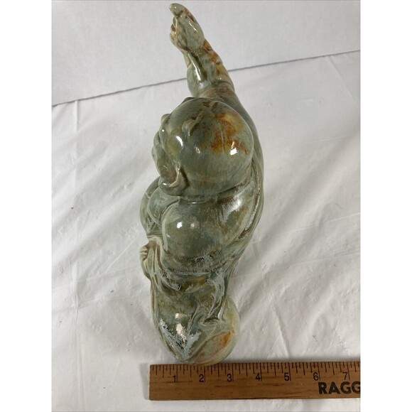 Happy Buddha Pointing Right Green Rare Hotei Smiling Wealth Prosperity Vintage - Picture 12 of 12